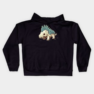 Scary Chibi Stegosaurus Isometric Dinosaur monster Kids Hoodie